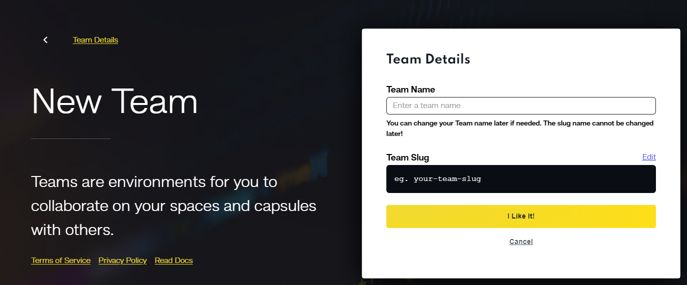 Forming a team on Code Capsules