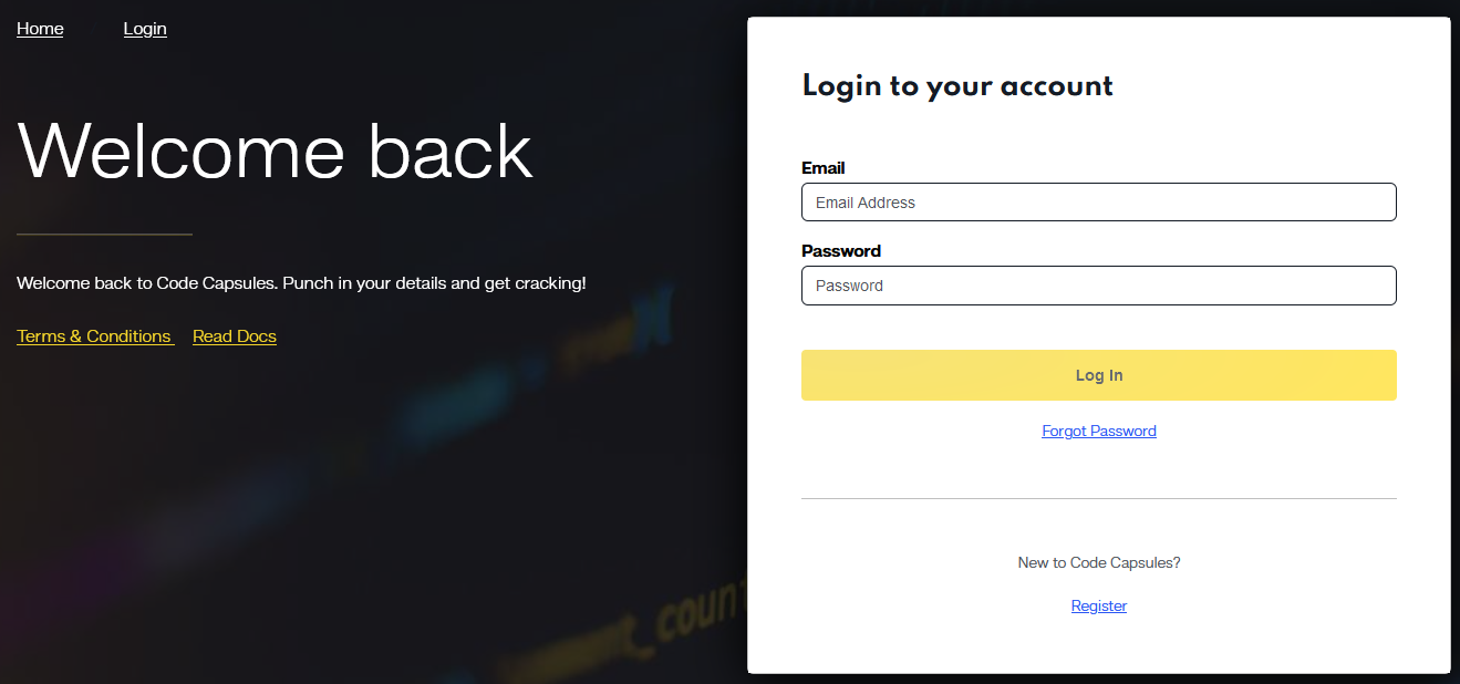 Logging into your Code Capsules account